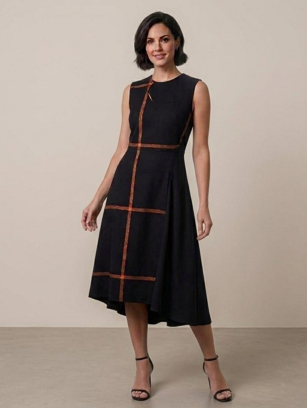 3.1 Phillip Lim Dress Black Windowpane Check Wool & Silk Size 6 Sleeveless Midi